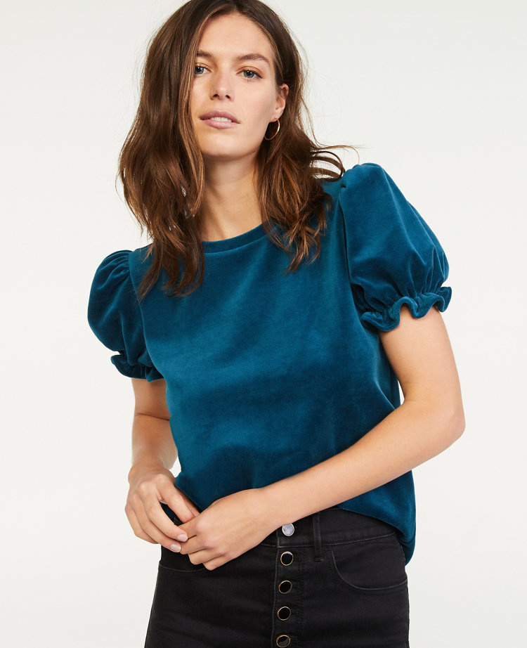 Velvet Puff Sleeve Top