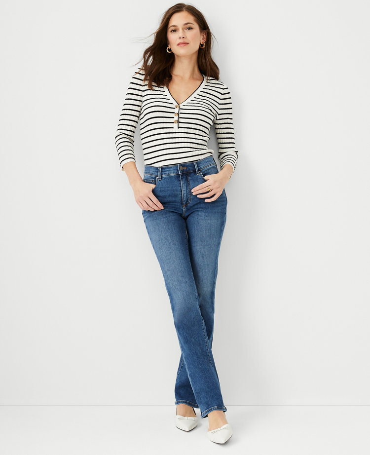 Tall Curvy Sculpting Pocket Mid Rise Boot Cut Jeans in Mid Stone Wash