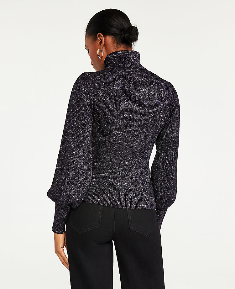 Shimmer Puff Sleeve Turtleneck Sweater