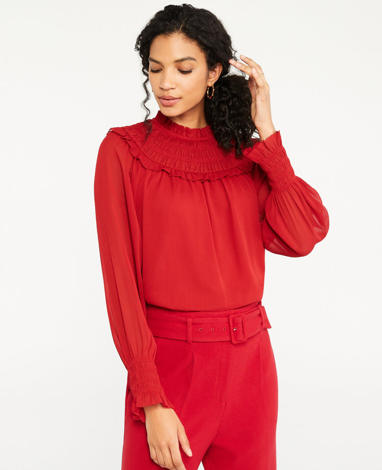 smocked yoke top