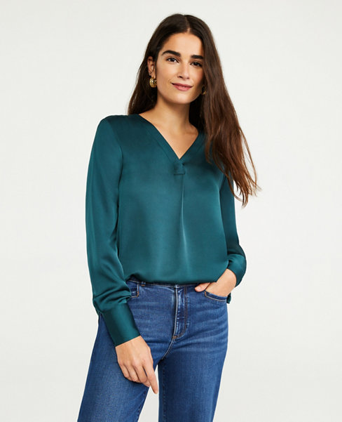 Mixed Media Pleat Front Top | Ann Taylor