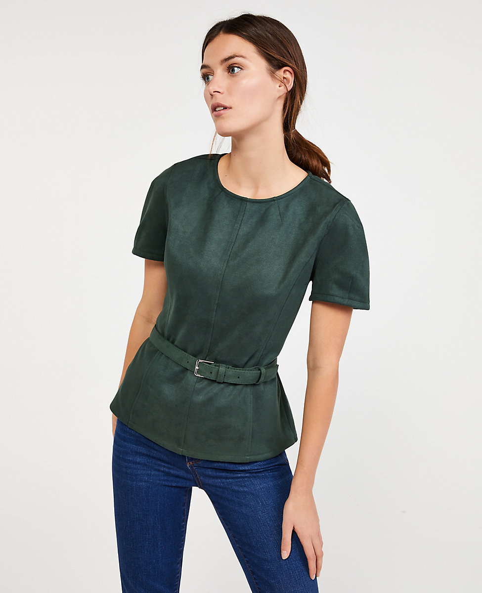 Faux Suede Belted Top