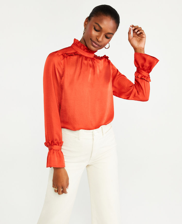 ruffle polo neck top