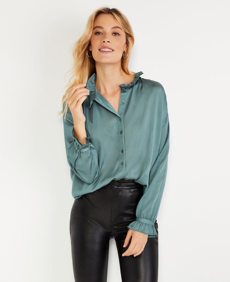 button down ruffle blouse