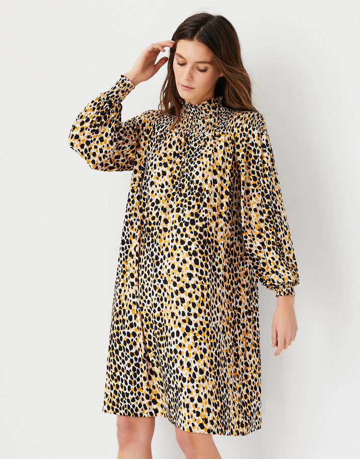 Ann Taylor Leopard Print Smocked Shift Dress