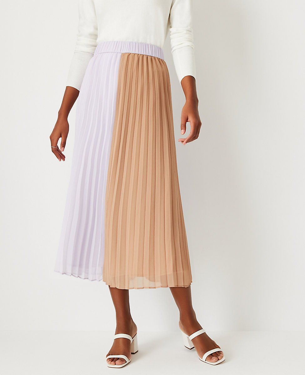 Colorblock Pleated Midi Skirt 