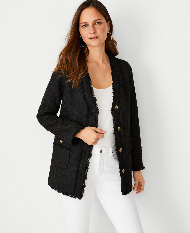 Fringe Tweed Cardigan Jacket | Ann Taylor
