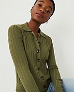 Collared Ribbed Cardigan carousel Product Image 3