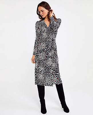 Ann Taylor Petite Floral Puff Sleeve Wrap Dress In Night Sky | ModeSens