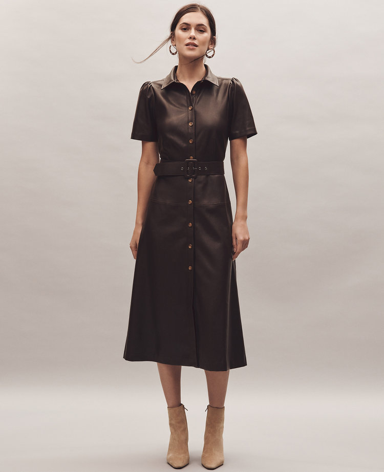 Faux Leather Sweetheart Neckline Slip Midi Dress main image 1