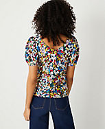 Floral Puff Sleeve V-Neck Top carousel Product Image 2