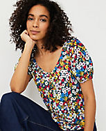 Floral Puff Sleeve V-Neck Top carousel Product Image 3