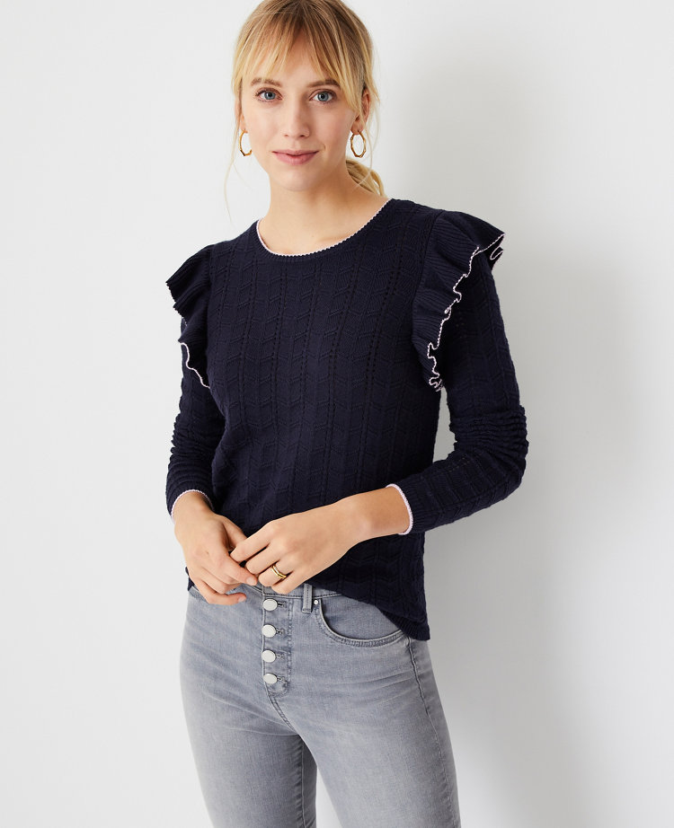 Ruffled shoulder sweater new arrivals