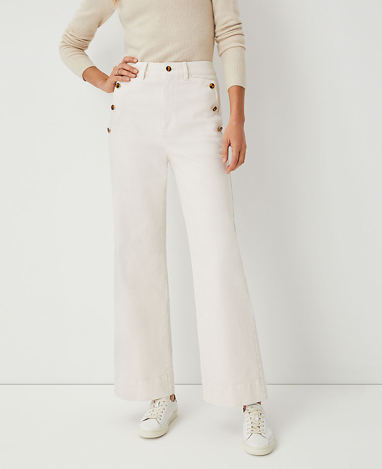Button Pocket High Rise Trouser Jeans In Creamy Cloud