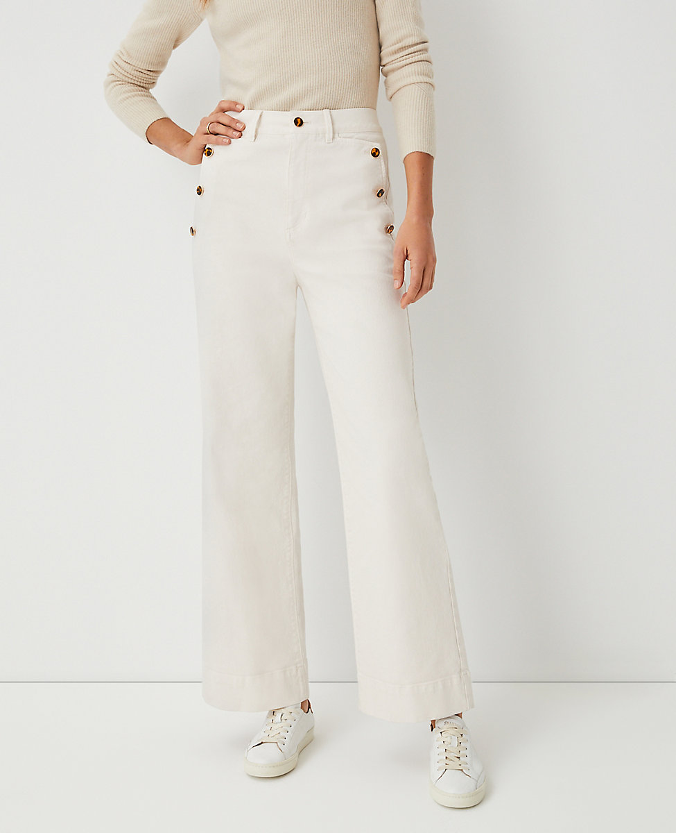 Button Pocket High Rise Trouser Jeans In Creamy Cloud