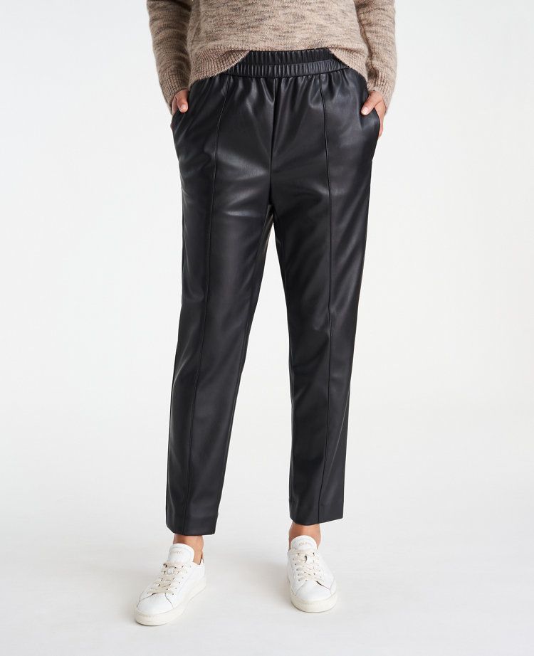 Faux Leather Pull On Ankle Pant