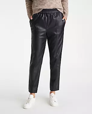 The Petite Faux Leather Pull On Ankle Pant carousel Product Image 1