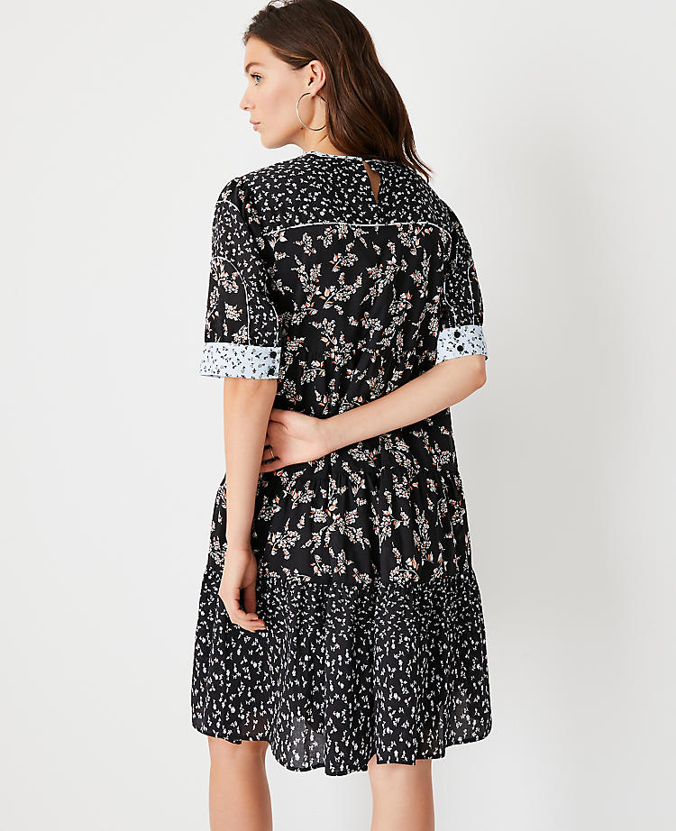 Mixed Floral Tiered Shift Dress