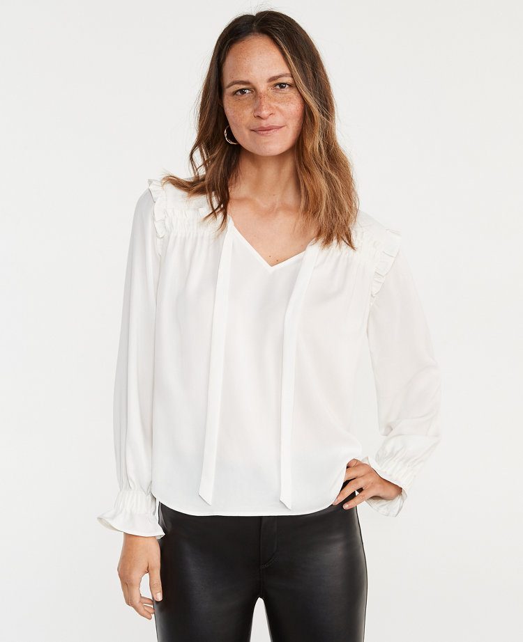 Tie Neck Flounce Cuff Top