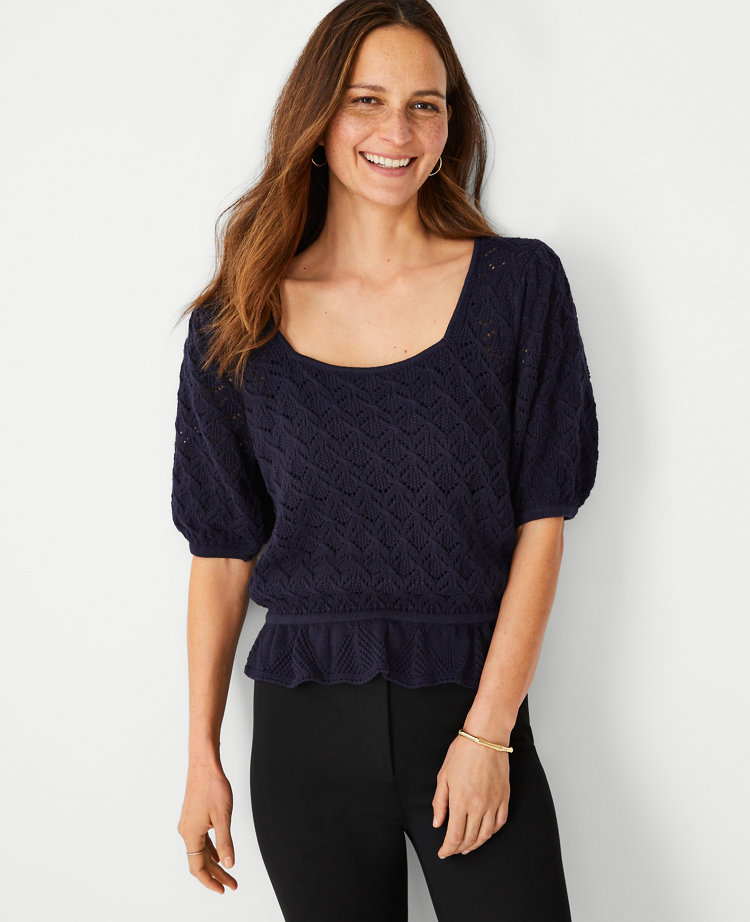 Pointelle Square Neck Sweater