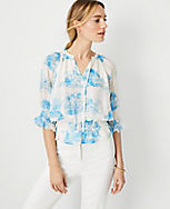 Floral Toile Tie Neck Smocked Top carousel Product Image 1