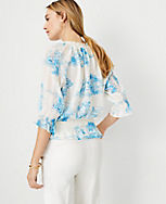 Floral Toile Tie Neck Smocked Top carousel Product Image 2