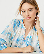 Floral Toile Tie Neck Smocked Top carousel Product Image 3