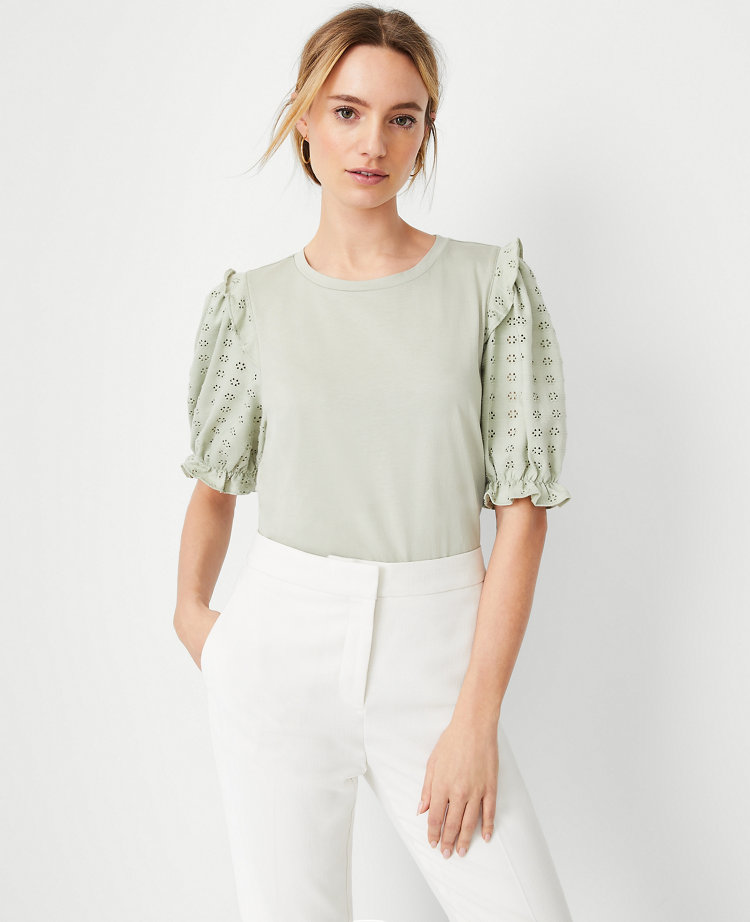 Ann Taylor Eyelet Sleeve Tee