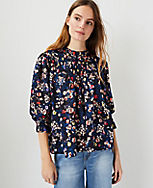Floral Ruffle Neck Pintucked Yoke Top carousel Product Image 1