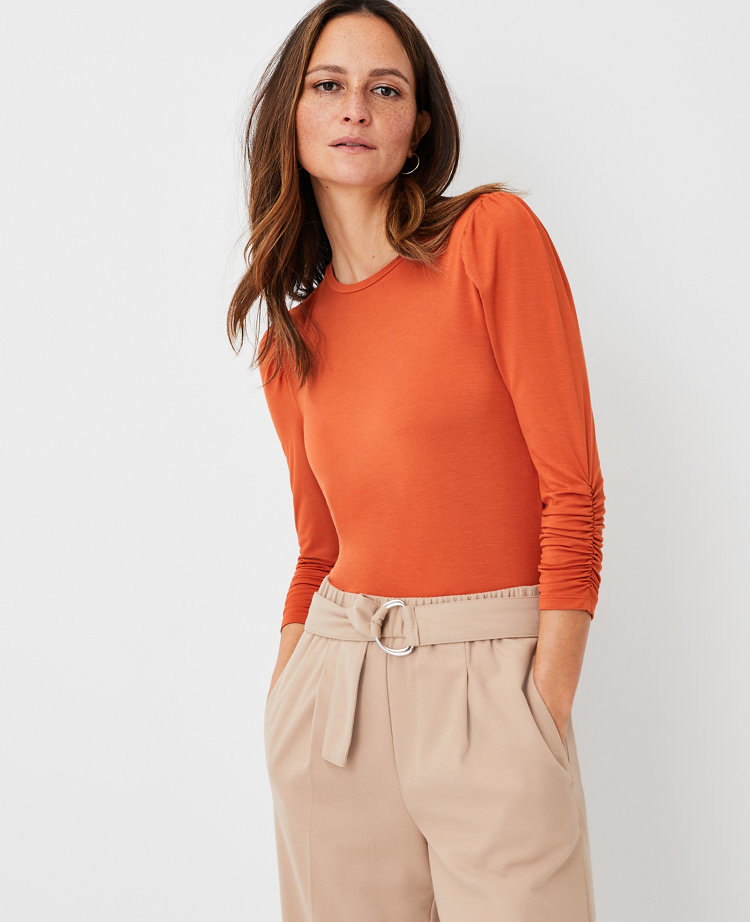 three quarter sleeve side ruched tee