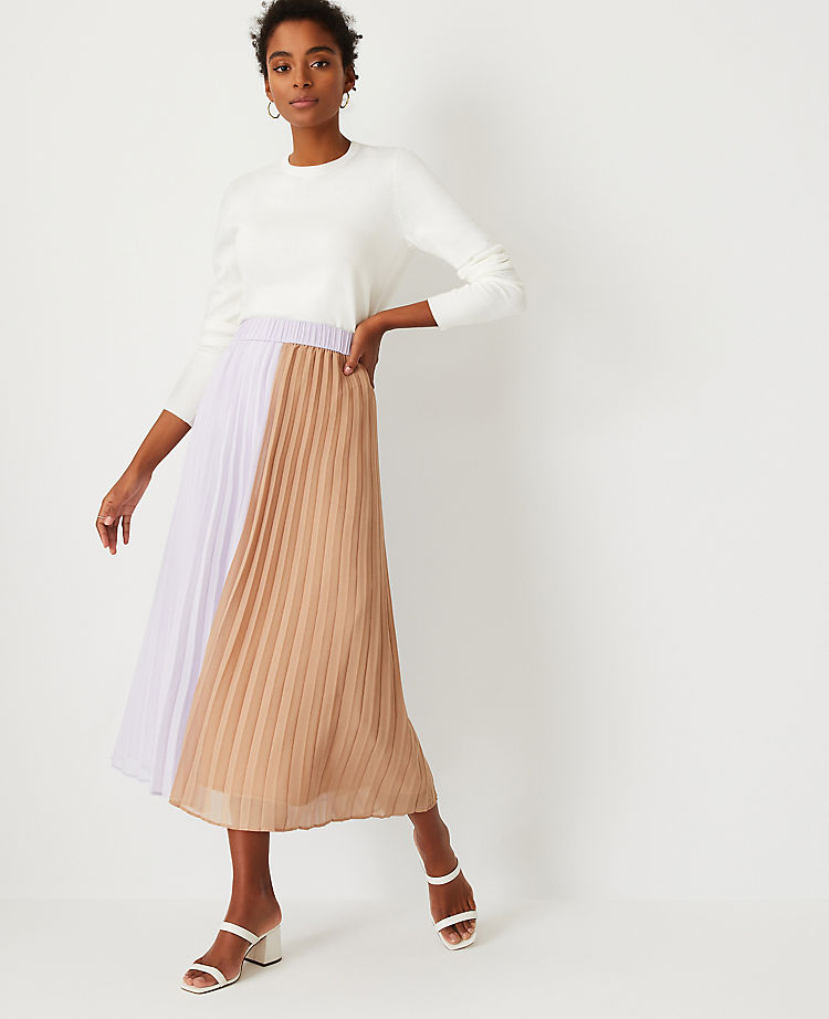 Petite Colorblock Pleated Midi Skirt 