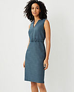 The Petite Split Neck Belted Dress in Crosshatch carousel Product Image 1