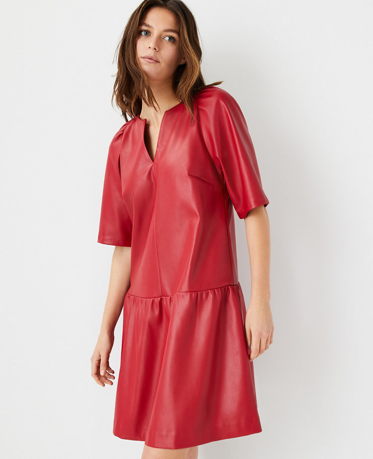 Ann Taylor Petite Faux Leather Peplum Dress In Beaming Blush | ModeSens