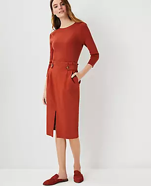 Petite Button Tab Front Slit Pencil Skirt carousel Product Image 3