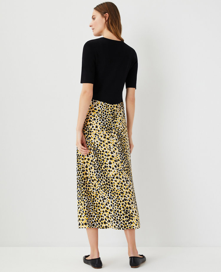 Tall Leopard Print Mixed Media Sweater Dress