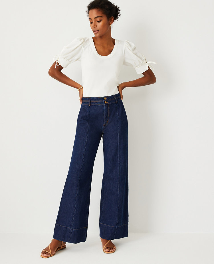 Tall High Rise Palazzo Jeans in Classic Rinse Wash