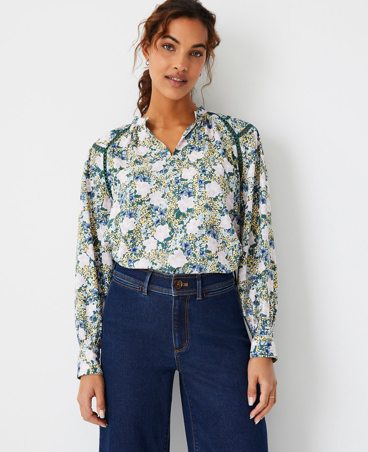 Petite Floral Cutout Mock Neck Top