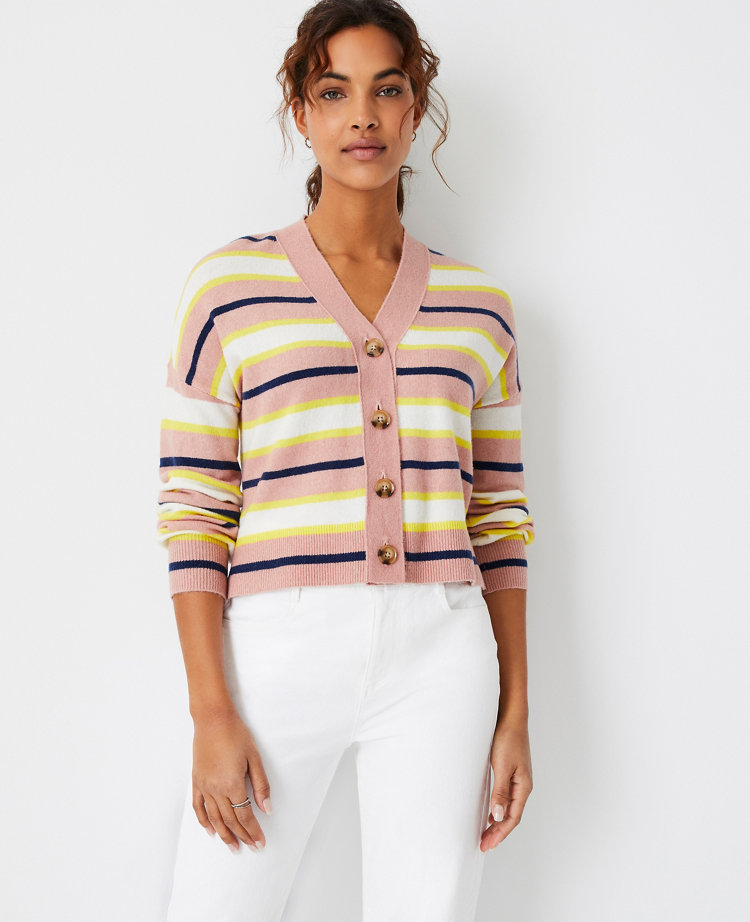 Ann Taylor Petite Striped Boyfriend Cardigan