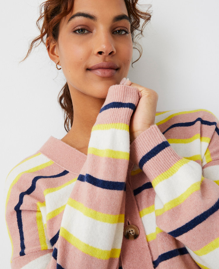 Petite Striped Boyfriend Cardigan