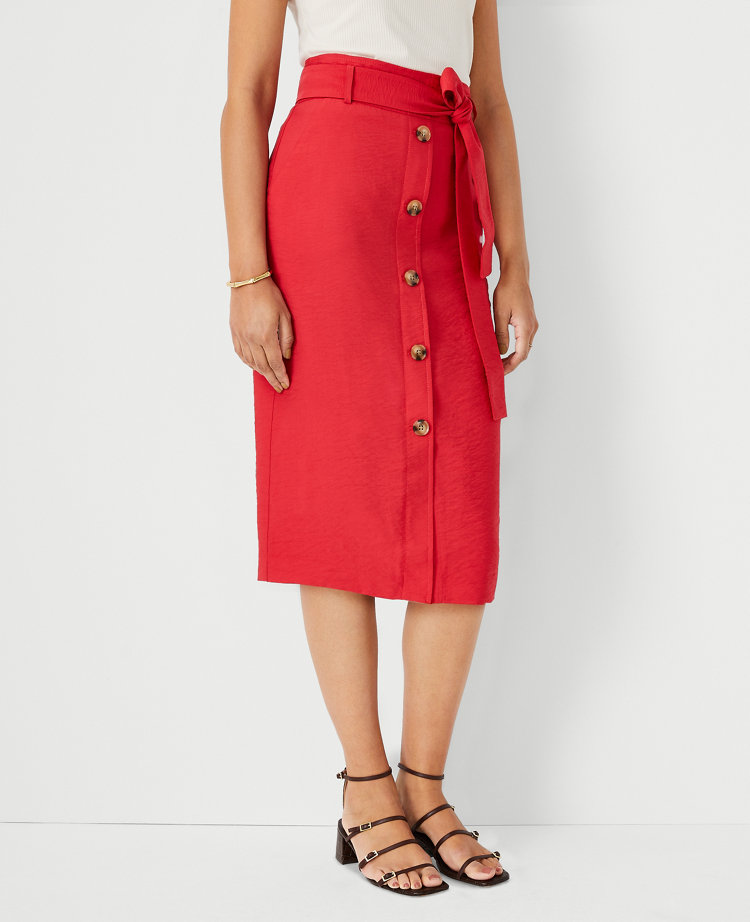 Ann Taylor Curvy Tie Waist Button Front Pencil Skirt In Rococco