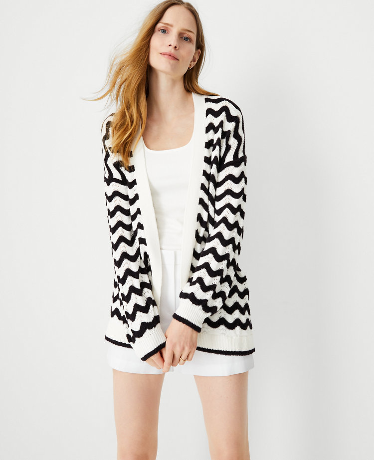 Ann Taylor Chevron Pointelle Open Cardigan