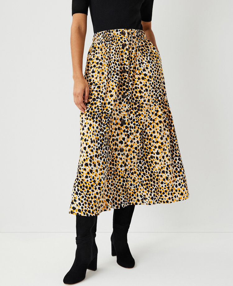 Ann Taylor Petite Leopard Print Button Front Skirt