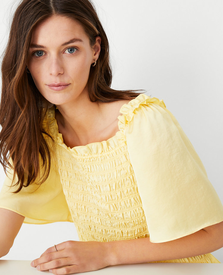 Square Neck Smocked Flutter Sleeve Top