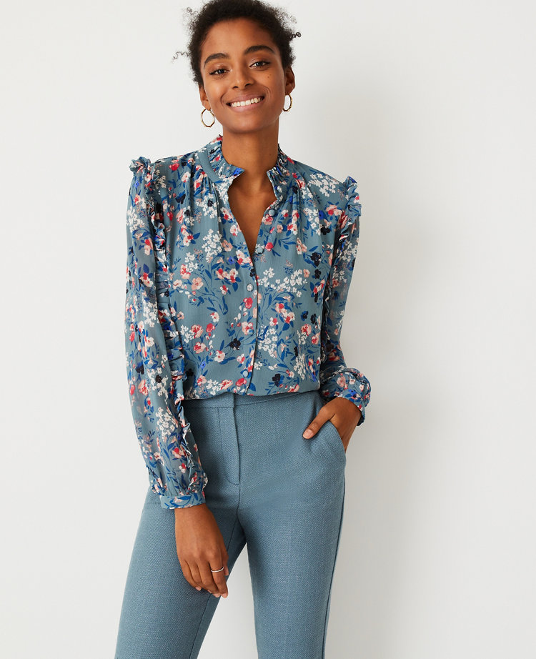 Petite Floral Ruffle Sleeve Blouse