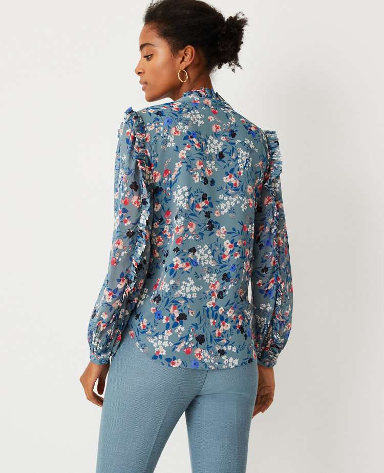 Petite Floral Ruffle Sleeve Blouse