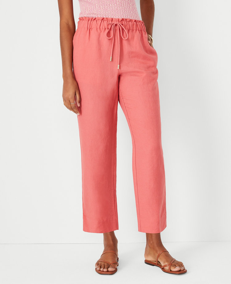 Ann Taylor The Easy Straight Ankle Pant In Linen Blend In Juicy Watermelon