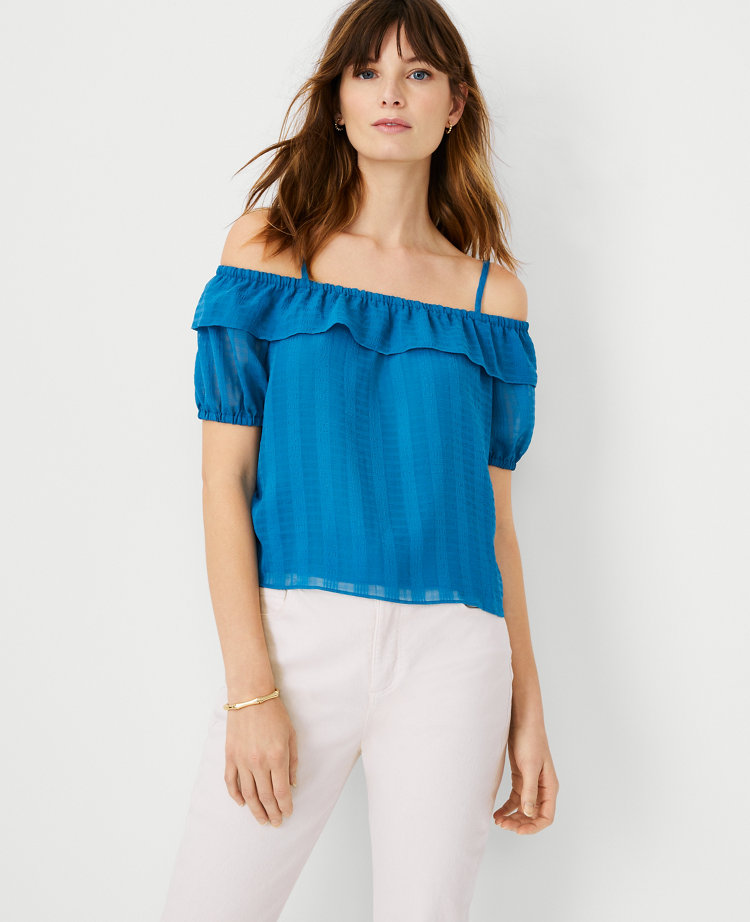 Ann Taylor Ruffle Cold Shoulder Top
