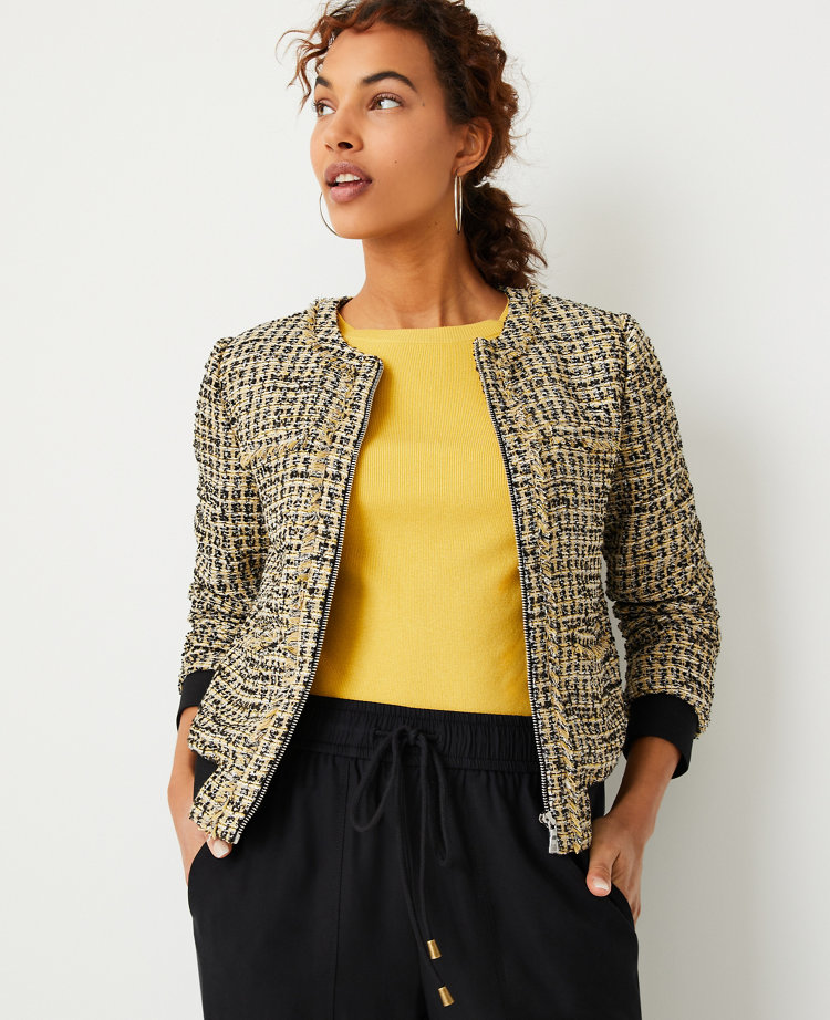 Ann Taylor Tweed Bomber Jacket