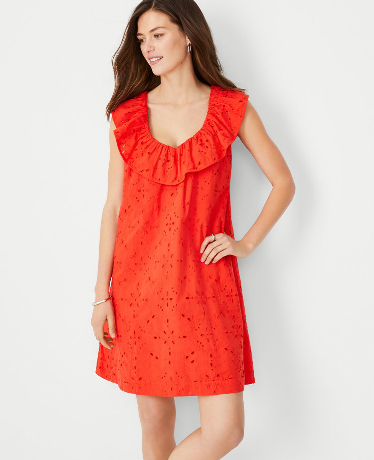Ruffle neck shift dress sales