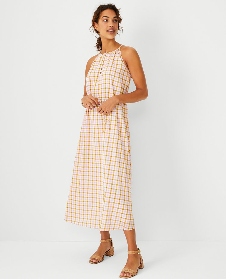 Ann Taylor Plaid Halter Flare Dress